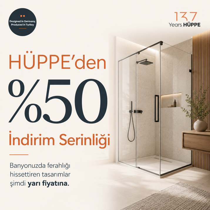Hüppe Duşakabinlerde %50 İndirim