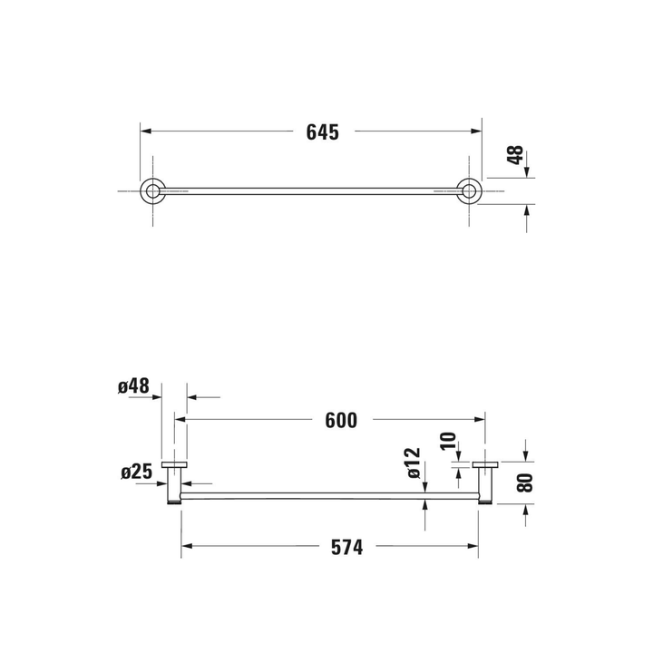 Duravit D-Code Uzun Havluluk 600 mm — Teknik çizim