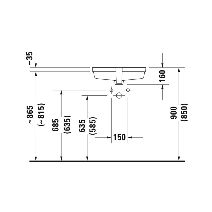 Duravit Vero Tezgah Altı Lavabo 48 cm — Teknik çizim