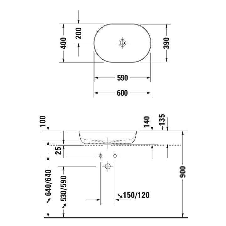 Duravit Luv Çanak Lavabo 60 cm — Teknik çizim