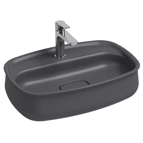 Isvea Fluido Tezgah Üzeri Çanak Lavabo Antrasit 60cm Bas-Aç Set