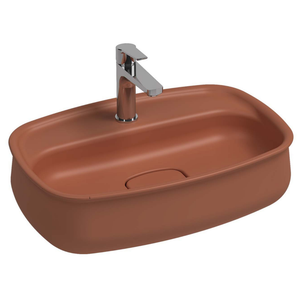 Isvea Fluido Terracotta 60 cm Tezgah Üzeri Çanak Lavabo Bas-Aç Set