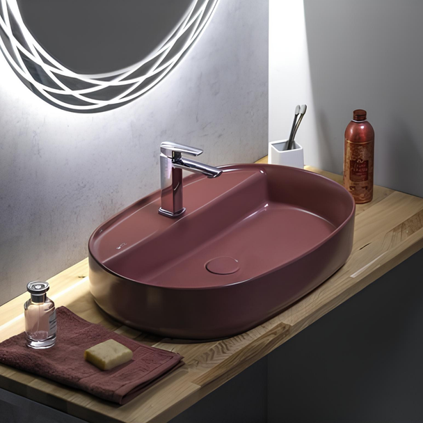Isvea Infinity Rustik Bordo Batarya Delikli Tezgah Üzeri Lavabo 60 cm