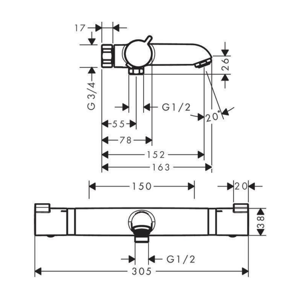 Hansgrohe Comfort Termostatik Banyo Bataryası