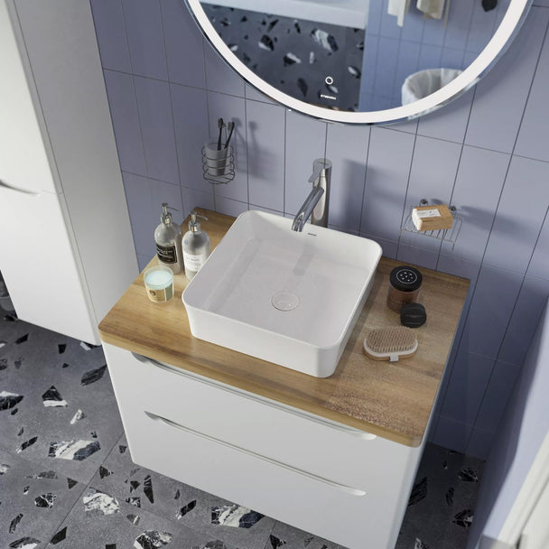 Bocchi Sottile Slim Line Tezgah Üstü Kare 38 x 38 Cm Lavabo Parlak Beyaz