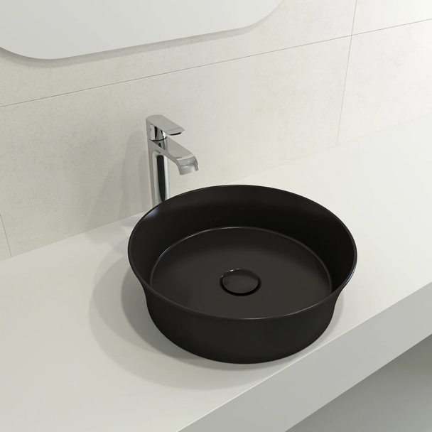 Bocchi Sottile Slim Line Tezgah Üstü Lavabo 38 cm Yuvarlak Mat Siyah