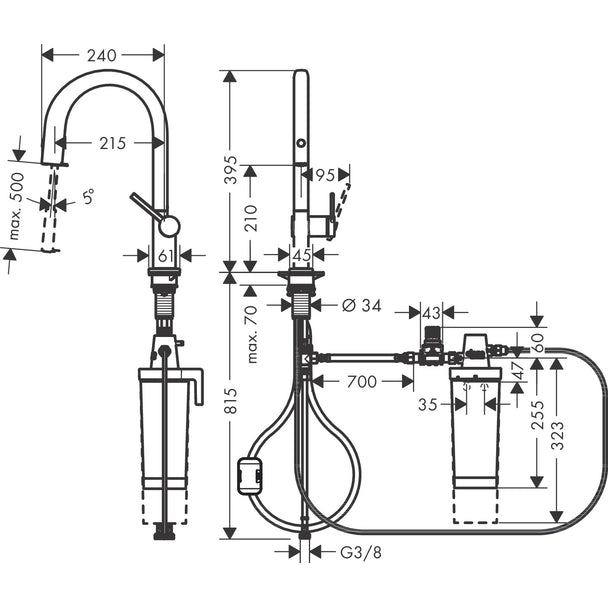 Hansgrohe Aqittura M91 Eviye Bataryası 210 Filtre Sistemi Çekilebilir