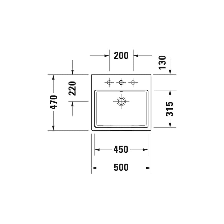 Duravit Vero Air Tezgahüstü Lavabo 50 cm — Teknik çizim