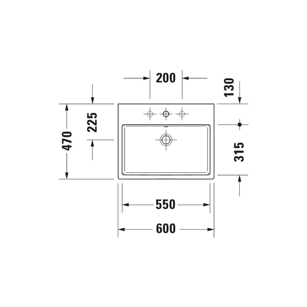 Duravit Vero Air Tezgahüstü Lavabo 60 cm teknik görsel