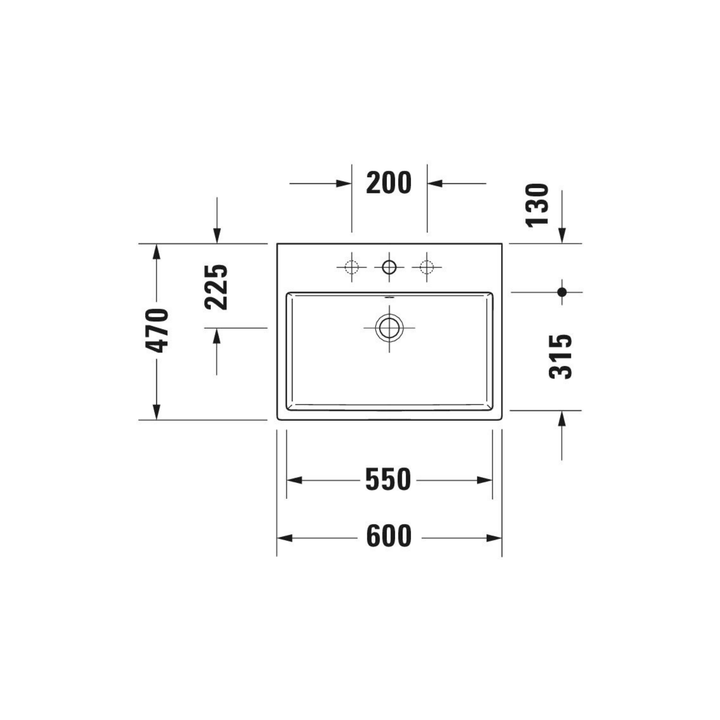 Duravit Vero Air Tezgahüstü Lavabo 60 cm — Teknik çizim