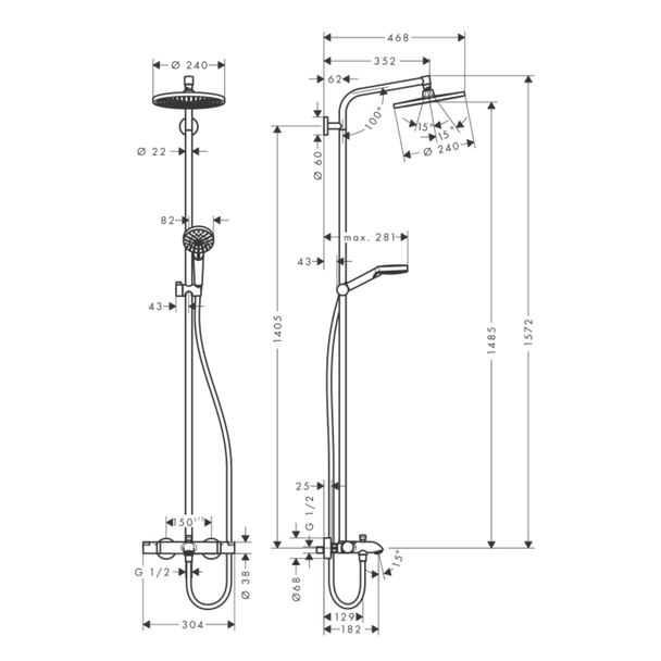 Hansgrohe Crometta S240 Termostatik Duş Kolonu Gagalı