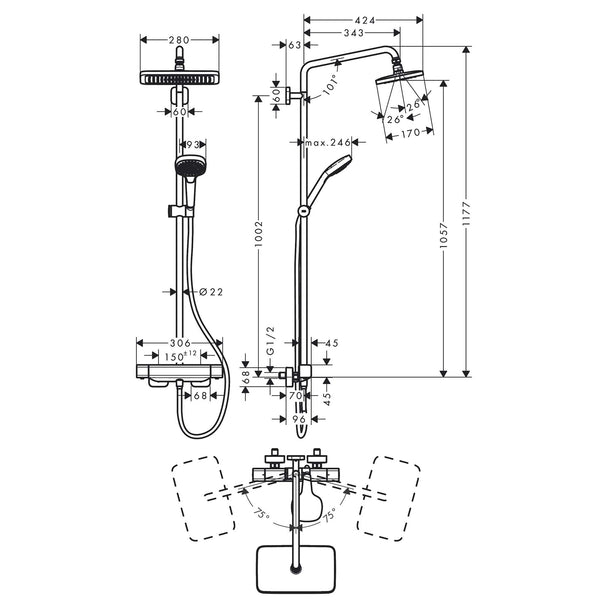 Hansgrohe Croma E 280 Termostatik Duş Kolonu 1 Jet