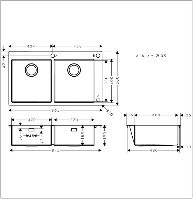 Hansgrohe S71 S712-F765 Tezgah Üstü Çelik Eviye — Teknik çizim
