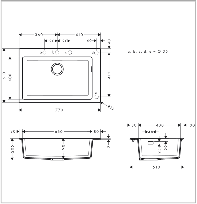 Hansgrohe S51 S510-F660 Ankastre Granit Eviye — Teknik çizim