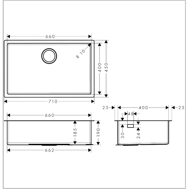 Hansgrohe S71-U660 Tezgah Altı Çelik Eviye 660
