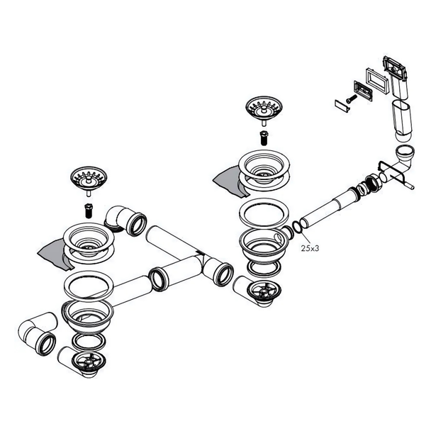 Hansgrohe D17-10 Çift Gözlü Granit Eviye için Manuel Gider Sifon Takımı