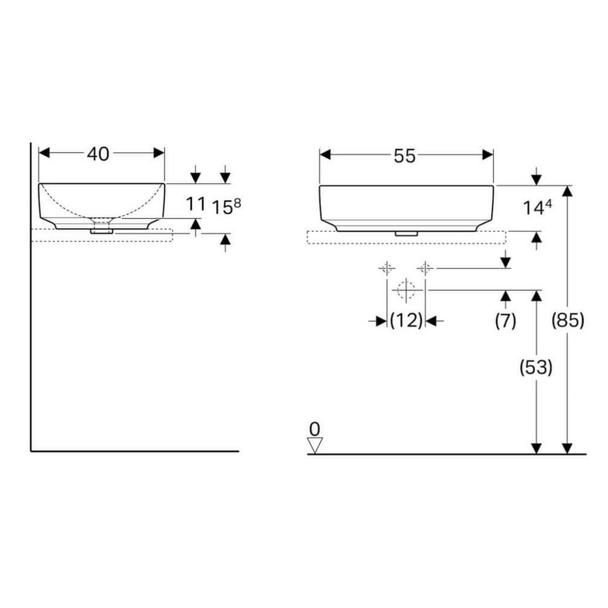 Geberit VariForm Dikdörtgen Tezgah Üstü Lavabo 55 cm