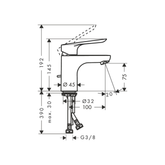 Hansgrohe Logis E Lavabo Bataryası 70 Sifon Kumandalı teknik görsel