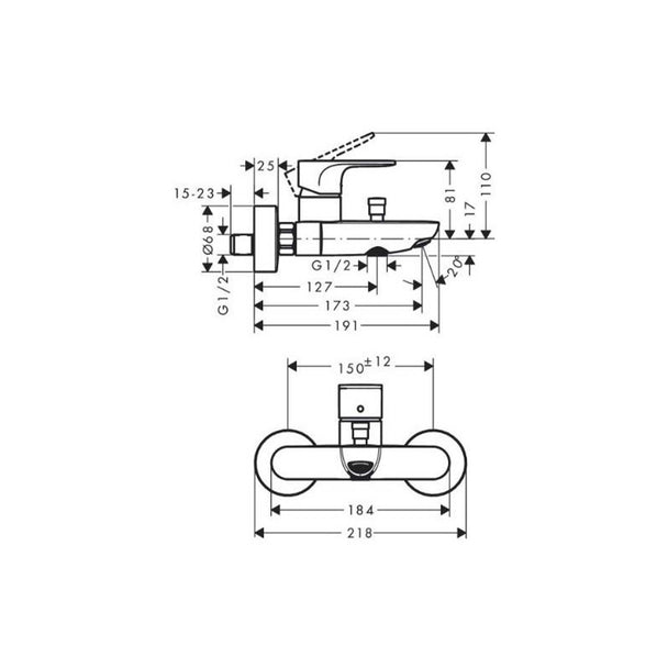Hansgrohe Rebris S Banyo Bataryası Satin Siyah