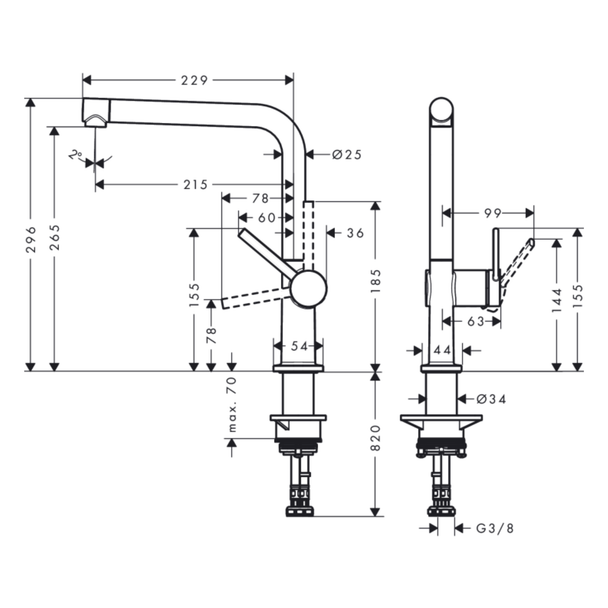 Hansgrohe Talis M54 Tek Kollu Eviye Bataryası 270 1jet (Spiralsiz)