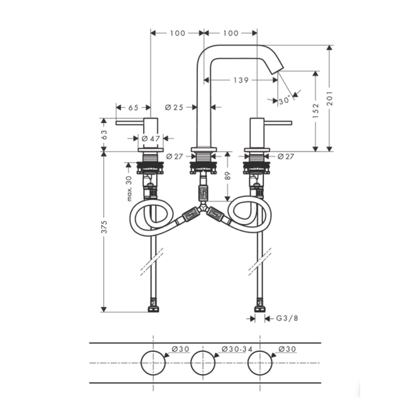 Hansgrohe Tecturis S 3 Delikli Lavabo Bataryası 150