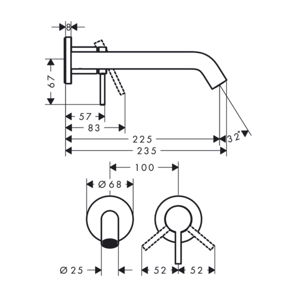 Hansgrohe Tecturis S Ankastre Lavabo Bataryası 225 Krom İç Set Dahil