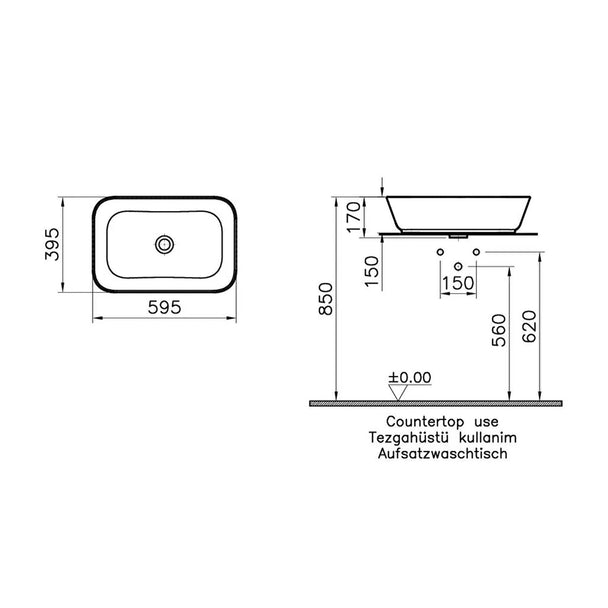 Vitra Geo Çanak Lavabo 60 cm (Taşma Deliksiz)