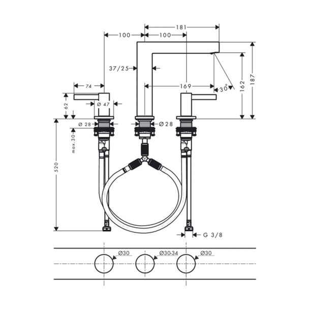 Hansgrohe Finoris 3 Delikli Lavabo Bataryası