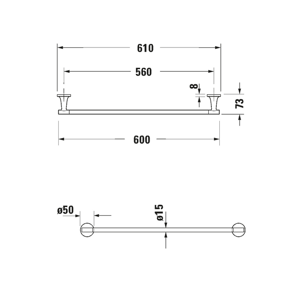 Duravit Starck T Uzun Havluluk 600 mm Mat Siyah teknik