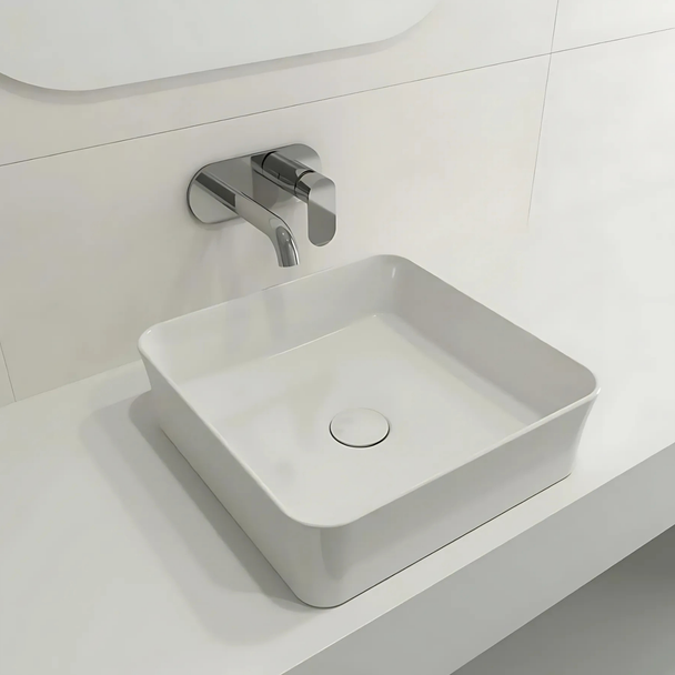 Bocchi Sottile Slim Line Tezgah Üstü Kare 38 x 38 Cm Lavabo Parlak Beyaz