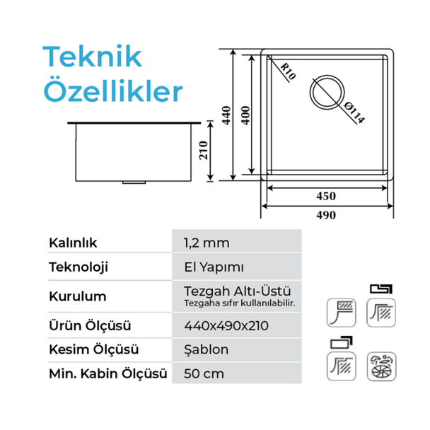 Crauf Stella 44 x 49 Cm Eviye Füme