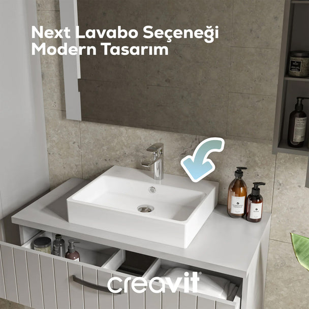Creavit Next 50 x 50 cm Setüstü Düz Kare Lavabo