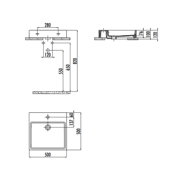 Creavit Next 50 x 50 cm Setüstü Düz Kare Lavabo