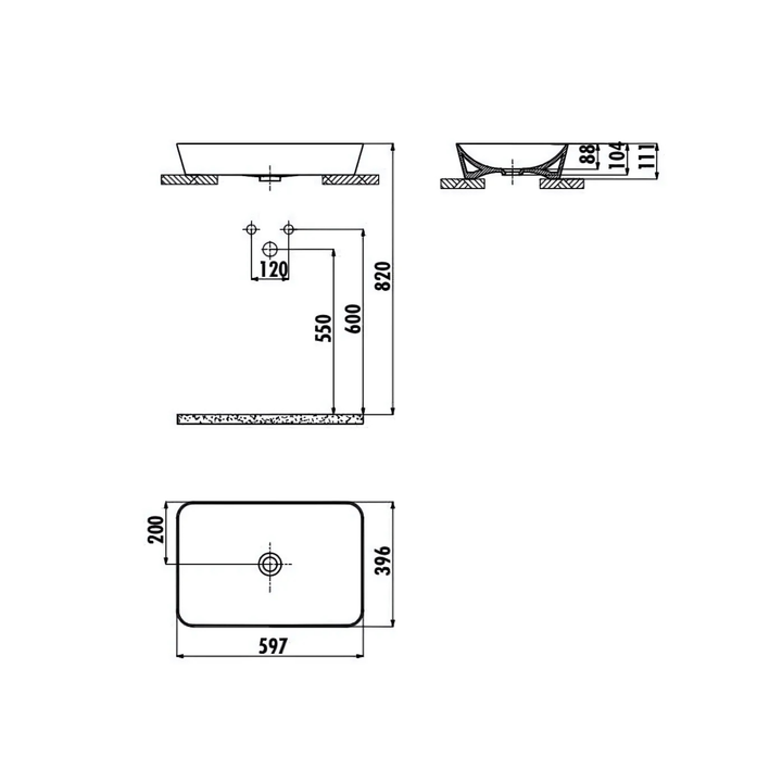 Creavit Ultra 60 cm Lavabo Siyah — Teknik çizim