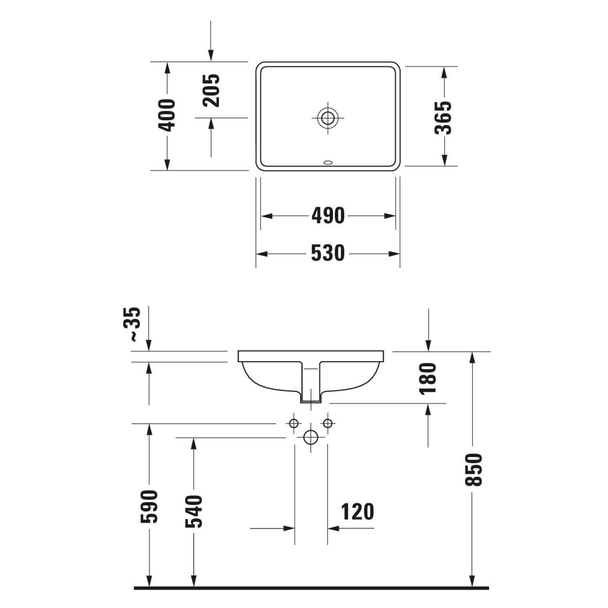 Duravit Starck 3 Tezgah Altı Lavabo 49 cm teknik görsel