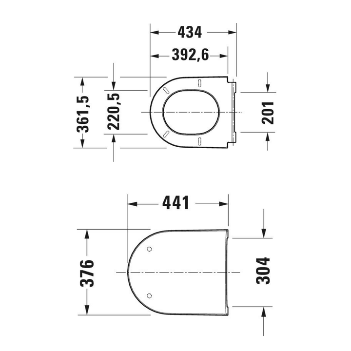 Duravit D-Neo Rimless Asma Klozet Seti — Teknik çizim