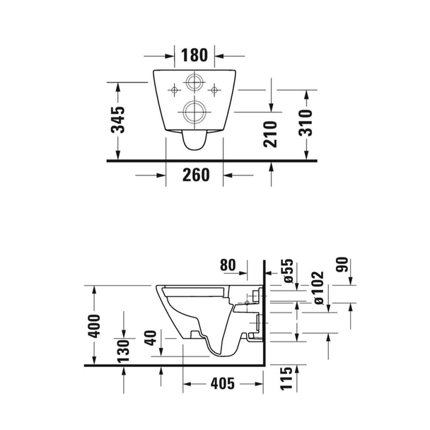 Duravit D-Neo Rimless Asma Klozet Seti - teknik görsel klozet