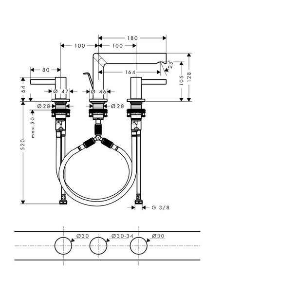 HansgroheZesis S 3 Delikli Lavabo Bataryası 100  Sifon Kumandalı