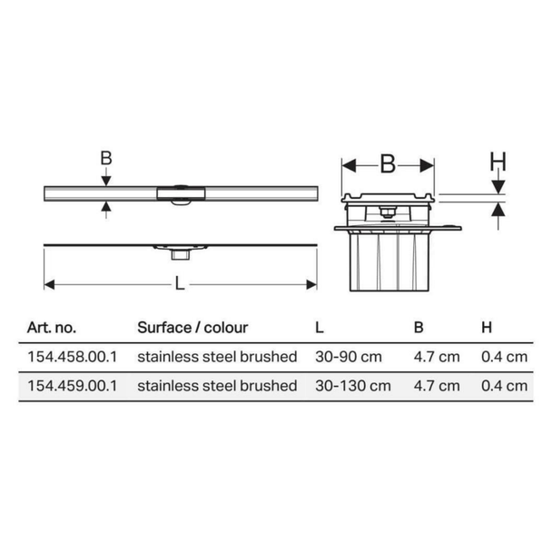 Geberit Cleanline20 Duş Kanalı Kapağı 30-90 cm Paslanmaz Çelik Siyah Kenar + 65 mm Alt Yapı