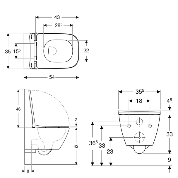 Geberit Smyle Square Rimfree Asma Klozet ve Kapak Seti