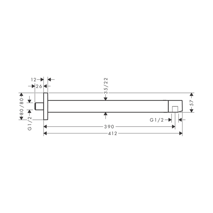 Hansgrohe Duş Dirseği 390 mm — Teknik çizim
