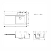 Hansgrohe S514-F450 Ankastre Granit Eviye 450 Sol Damlalık Grafit Siyahı
