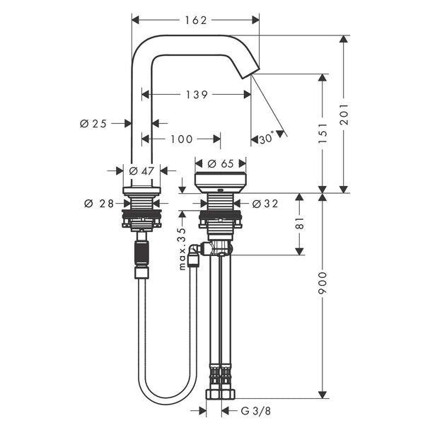 Hansgrohe Tecturis S 2 Delikli Lavabo Bataryası 150
