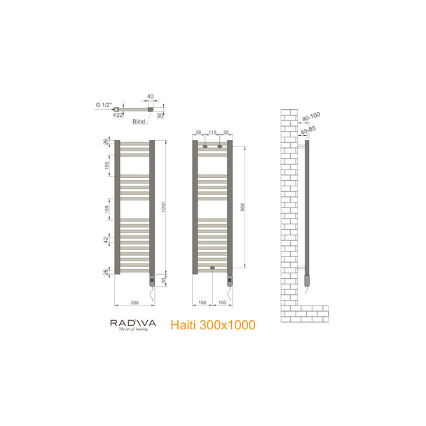 Radiva Haiti Elektrikli Havlupan (On/Off Düğmeli) ölçü planı