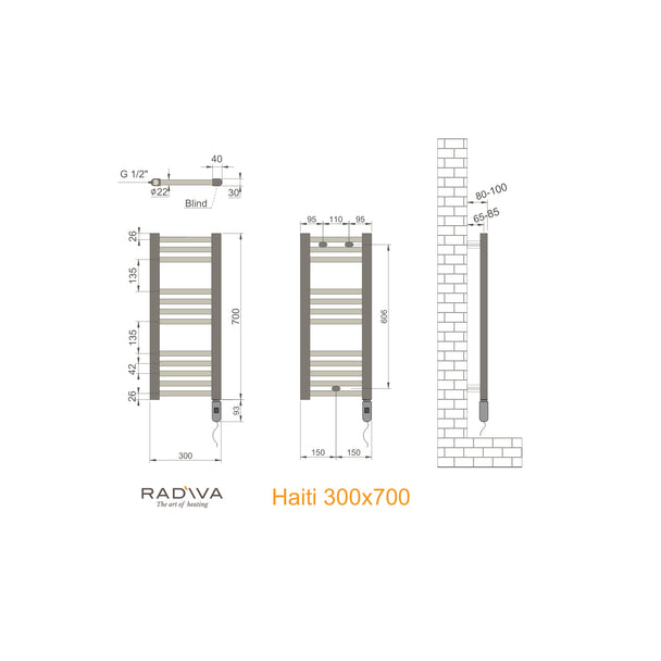 Radiva Haiti Elektrikli Havlupan (Thesis Termostatlı) ölçü planı