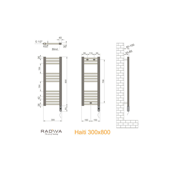 Radiva Haiti Elektrikli Havlupan (KTX1 Termostatlı) ölçü planı