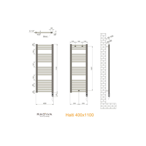 Radiva Haiti Elektrikli Havlupan (KTX1 Termostatlı) ölçü planı