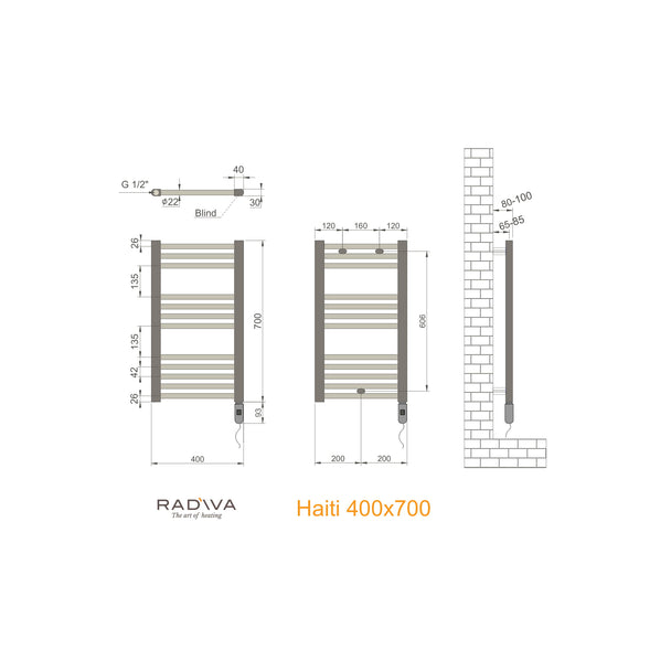 Radiva Haiti Elektrikli Havlupan (Thesis Termostatlı) ölçü planı