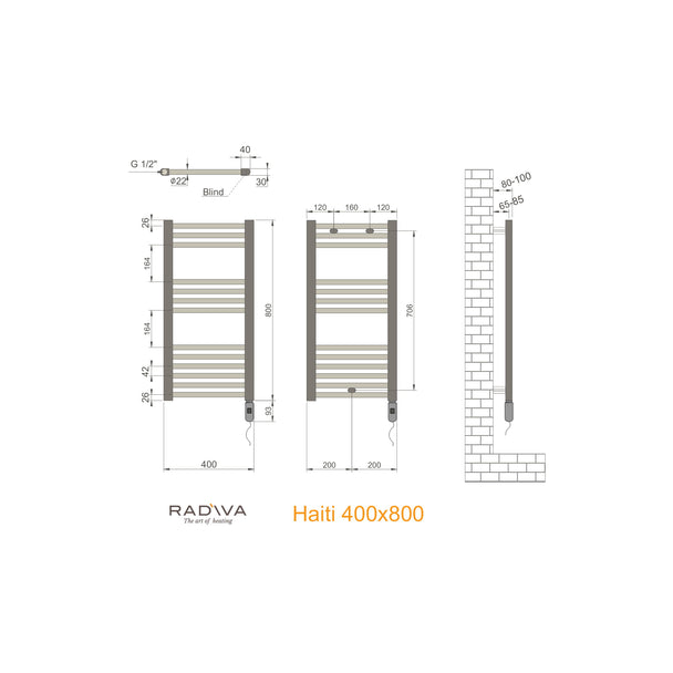 Radiva Haiti Elektrikli Havlupan (KTX1 Termostatlı) ölçü planı