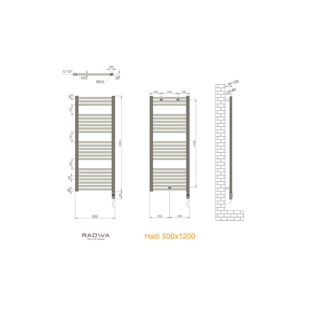 Radiva Haiti Elektrikli Havlupan (OneD On/Off) ölçü planı